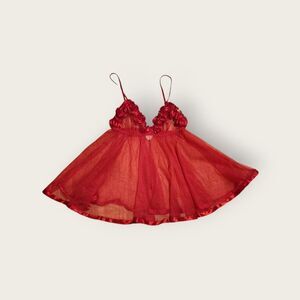 Vintage Y2k Frederick's of Hollywood red floral bodice sheer babydoll camisole